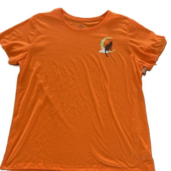 Way To Celebrate Ladies Orange Halloween Shirt With Cat Sitting On Moon XXL (20) - Picture 1 of 4